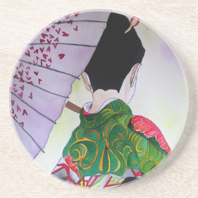 Japanische Geisha-Kunst mit Kimono und Schirm Getränkeuntersetzer (Vorne)