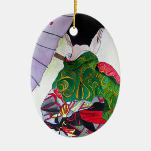 Japanische Geisha-Kunst mit Kimono und Schirm Keramikornament