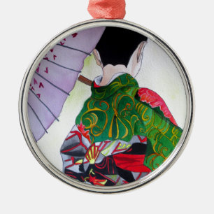 Japanische Geisha-Kunst mit Kimono und Schirm Ornament Aus Metall