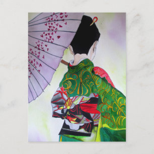 Japanische Geisha-Kunst mit Kimono und Schirm Postkarte