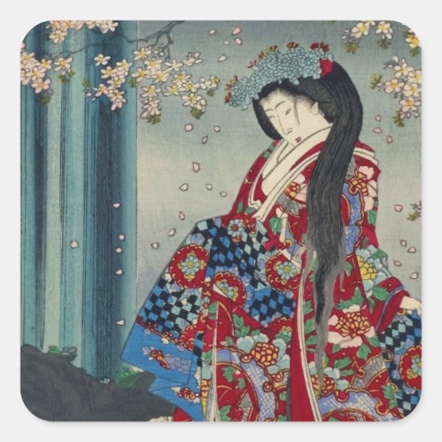Japanische Geisha Lady Japan Art Cool Classic Quadratischer Aufkleber (Vorderseite)