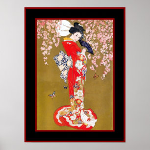 Japanische Geisha-Lady-Kunst Vintage Poster