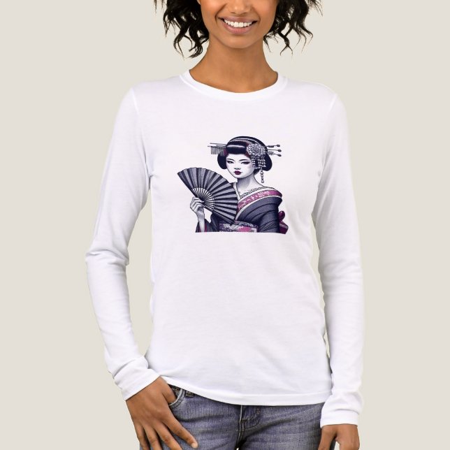 Japanische Geisha-Langärmelhemd Tri-Blend Shirt (Vorderseite)
