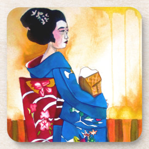 Japanische Geisha mit blauem Kimono Untersetzer
