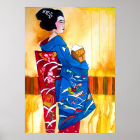Japanische Geisha mit blauer Kimono-Originalkunst
