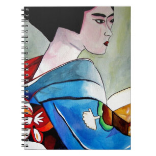 Japanische Geisha mit Blue Kimono Originalkunst Notizblock
