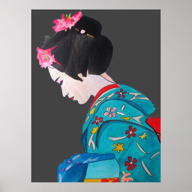 Japanische Geisha mit Cherry Blossoms Kunst Poster (Vorne)