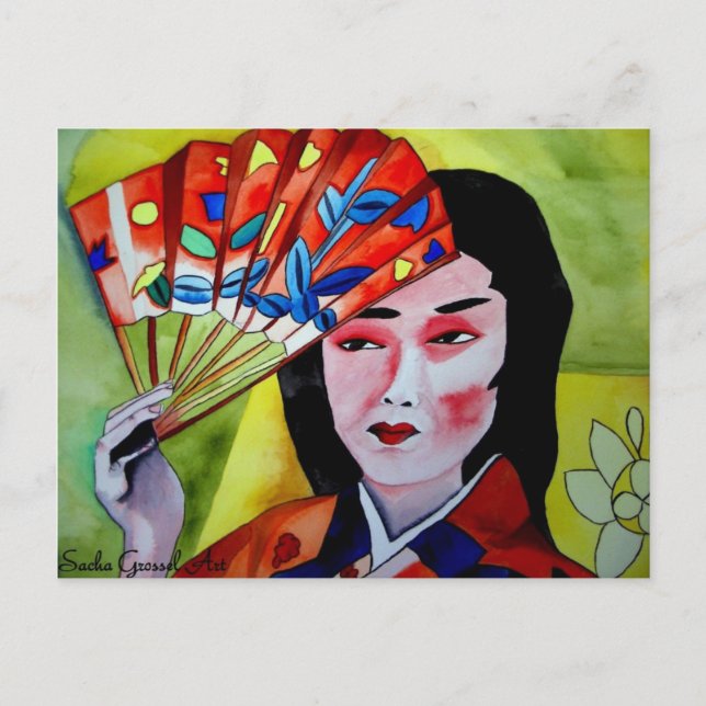 japanische Geisha mit Fan Postkarte (Vorderseite)