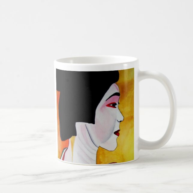 Japanische Geisha mit grüner Kimono-Originalkunst Kaffeetasse (Rechts)