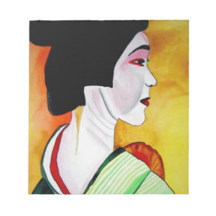 Japanische Geisha mit grüner Kimono-Originalkunst Notizblock