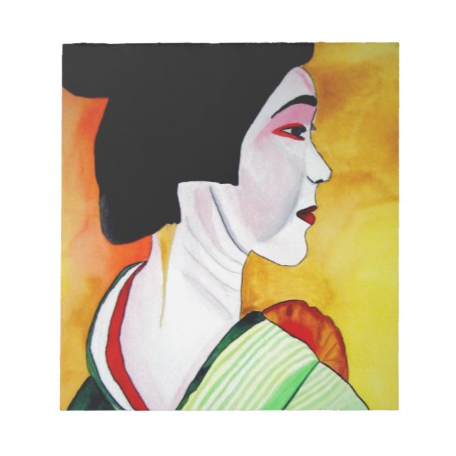 Japanische Geisha mit grüner Kimono-Originalkunst Notizblock (Vorderseite)