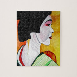 Japanische Geisha mit grüner Kimono-Originalkunst Puzzle
