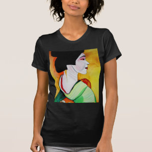 Japanische Geisha mit grüner Kimono-Originalkunst T-Shirt