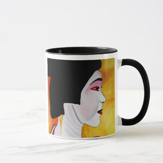 Japanische Geisha mit grüner Kimono-Originalkunst Tasse (Rechts)