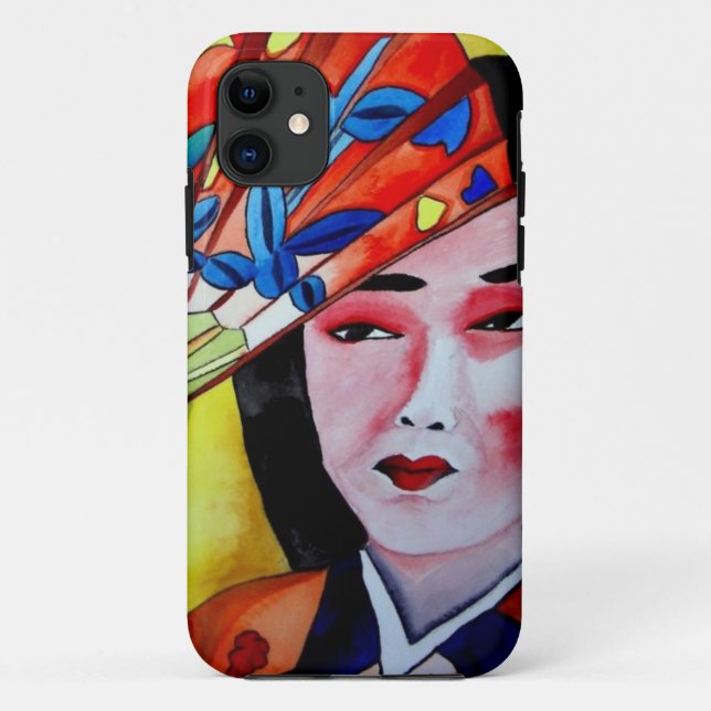 Japanische Geisha mit originaler Aquarellkunst Case-Mate iPhone Hülle (Rückseite)