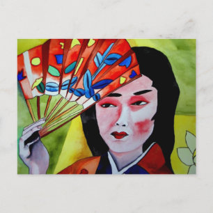 Japanische Geisha mit originaler Aquarellkunst Postkarte