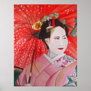 Japanische Geisha mit roter Poster