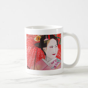 Japanische Geisha mit roter Schirmherrschaft Kaffeetasse
