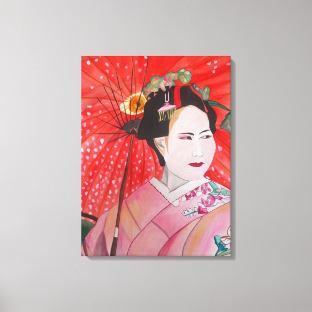 Japanische Geisha mit roter Schirmherrschaft Leinwanddruck (Vorderseite)