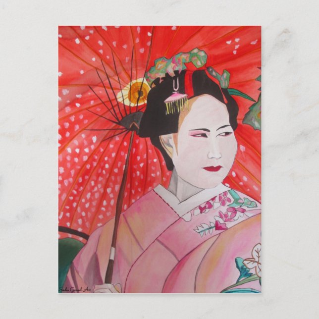 Japanische Geisha mit roter Schirmherrschaft Postkarte (Vorderseite)