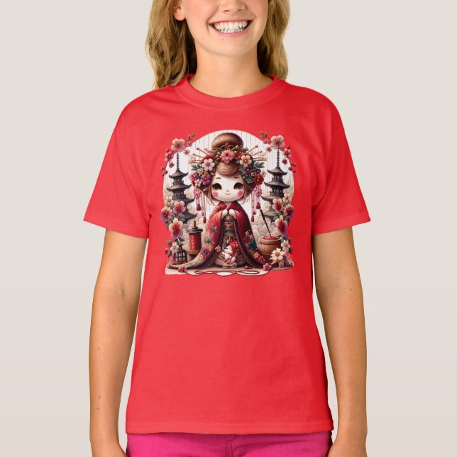 Japanische Geisha-Niedliche Szene T-Shirt (Vorderseite)