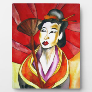 Japanische Geisha-Originalkunst Aquarellmalerei Fotoplatte