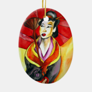 Japanische Geisha-Originalkunst Aquarellmalerei Keramikornament