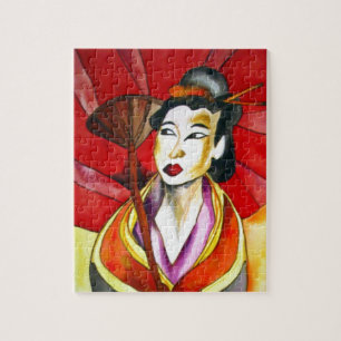 Japanische Geisha-Originalkunst Aquarellmalerei Puzzle