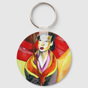 Japanische Geisha-Originalkunst Aquarellmalerei Schlüsselanhänger