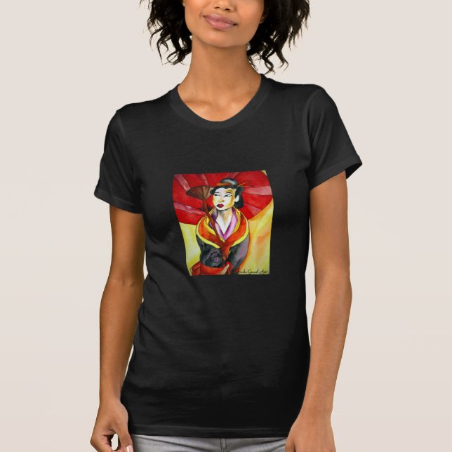 Japanische Geisha-Originalkunst Aquarellmalerei T-Shirt (Vorderseite)