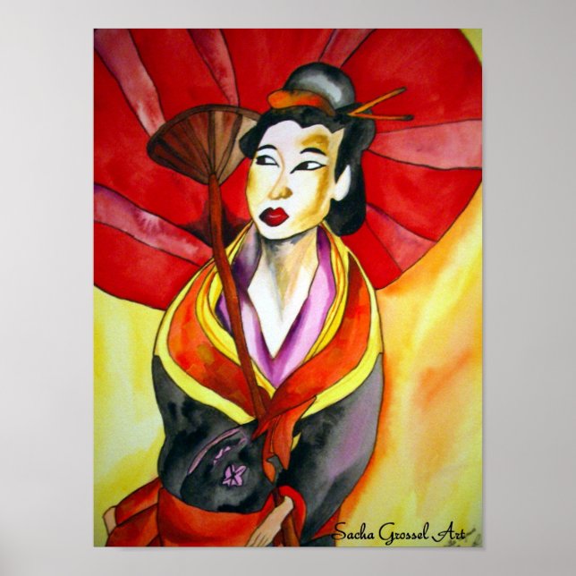 Japanische Geisha-Originalmalerei Poster (Vorne)