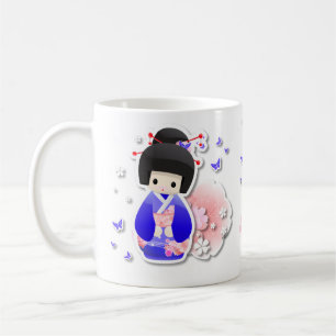 Japanische Geisha-Puppe - blaue Reihen-Tasse Tasse