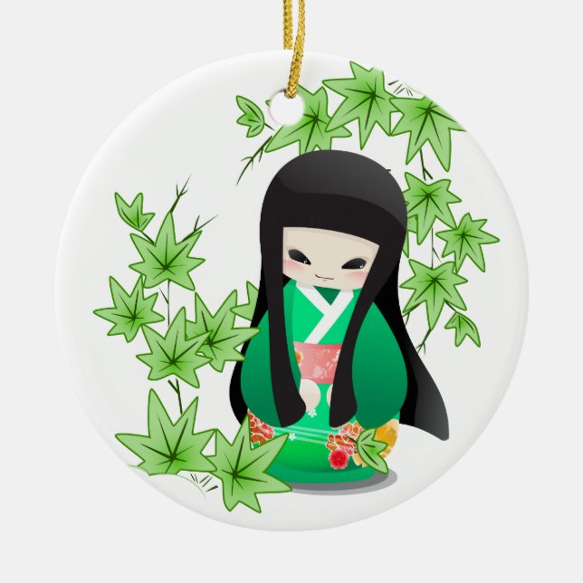 Japanische Geisha-Puppe - grüne Reihe Keramik Ornament (Vorne)