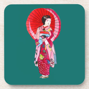 Japanische Geisha-Rote Kimono-niedliche Kunst Getränkeuntersetzer