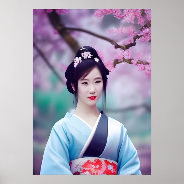 Japanische Geisha Tree AI kreiert Foto Style Poster (Vorne)