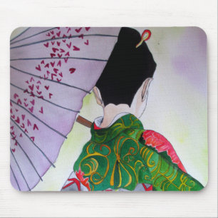 Japanische Geishakunst mit Kimono und Regenschirm Mousepad