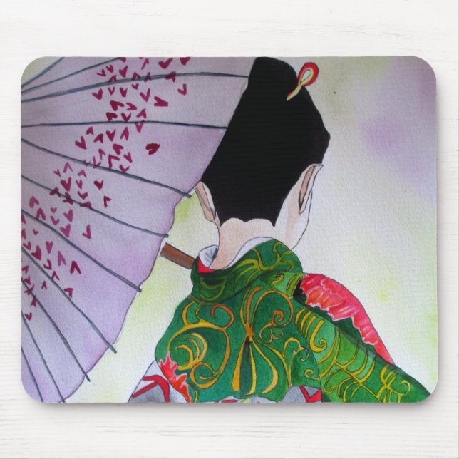 Japanische Geishakunst mit Kimono und Regenschirm Mousepad (Vorne)