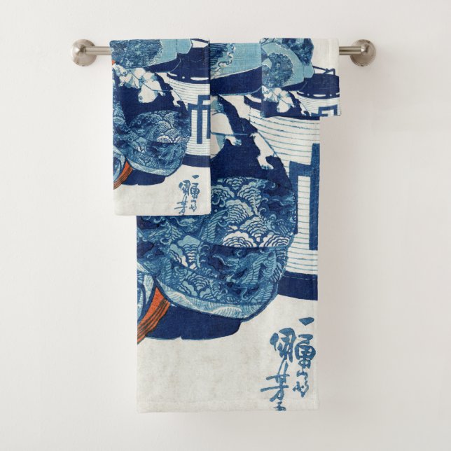 Japanische Geisya Frau, Kuniyoshi, Ukiyo-e Badhandtuch Set (Insitu)