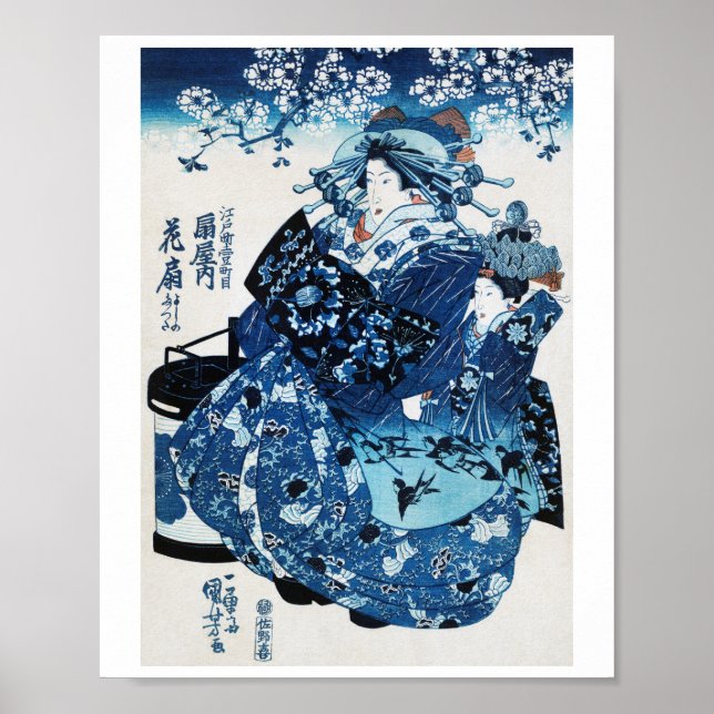 Japanische Geisya Frau, Kuniyoshi, Ukiyo-e Poster (Vorne)