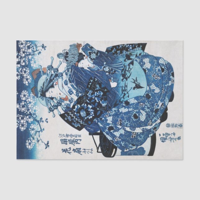 Japanische Geisya Frau, Kuniyoshi, Ukiyo-e Seidenpapier (Vorderseite)