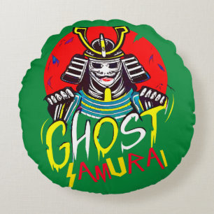 Japanische Ghost Samurai Kampfkunst im Retro-Stil Rundes Kissen