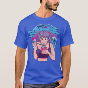 Japanische Girl Eating Noodles Anime Manga Graphic T-Shirt