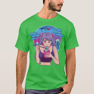 Japanische Girl Eating Noodles Anime Manga Graphic T-Shirt
