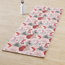 Japanische Girl Pagoda Koi Roter Rosa Yogamatte