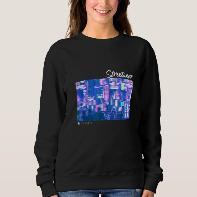Japanische Glitch Cyberpunk Tokyo Streetwear Aesth Sweatshirt (Vorderseite)