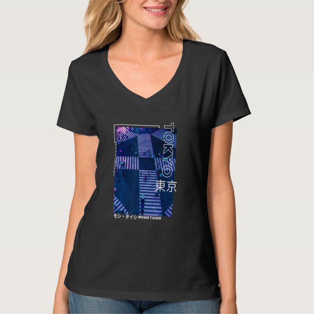 Japanische Glitch Cyberpunk Tokyo Streetwear Aesth T-Shirt (Vorderseite)