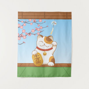 Japanische glückliche Kaliko-Katze, Maneki Neko Wandteppich