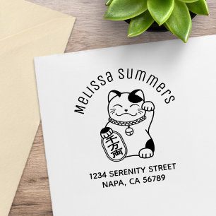 Japanische Glückskatze, Maneki Neko Arch-Adresse Gummistempel