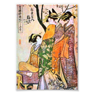 Japanische Gravur Drei Geishas 1911 Fotodruck
