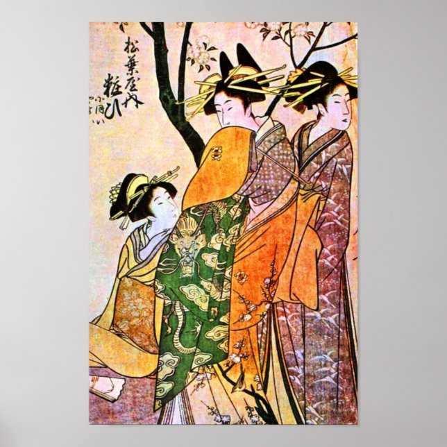 Japanische Gravur von Three Geisha Poster (Vorne)